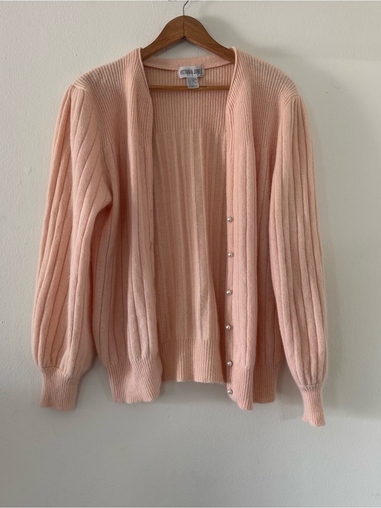 Victoria Jones Woman Sweaters - Vtg Victoria Jones Cardigan Sweater L Pink Lambswool Button Up Coquette Office